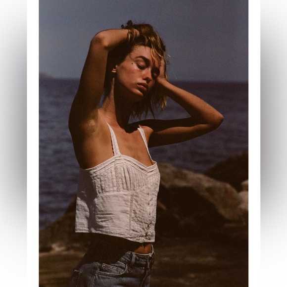 Zara White Button-Up Crop Top - Picture 1 of 7